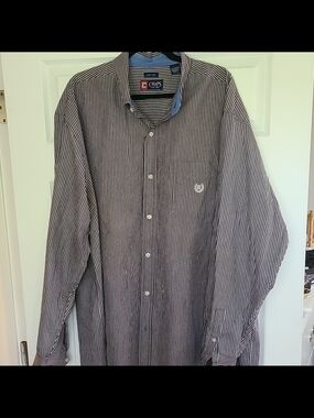 Chaps Easycare Men’s Gray and White Stripe Button-Down Shirt Sz 3XT